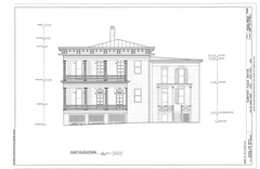 Architectural east elevation drawing of Sampson-Nalle House at 1003 Rio Grande Street, Austin, TX