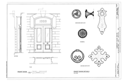 Detailed architectural drawing of the front door elevation and details of Sampson-Nalle House in Austin, Texas