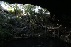 Cenote Zaci natural sinkhole with clear turquoise water surrounded by rocky walls and greenery