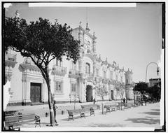 Governor's palace and Plaza de Armas in Guadalajara Mexico late 19th century