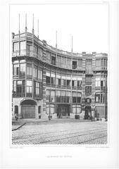 Exterior view of the destroyed Maison du Peuple building of the Belgian Workers Party in Brussels