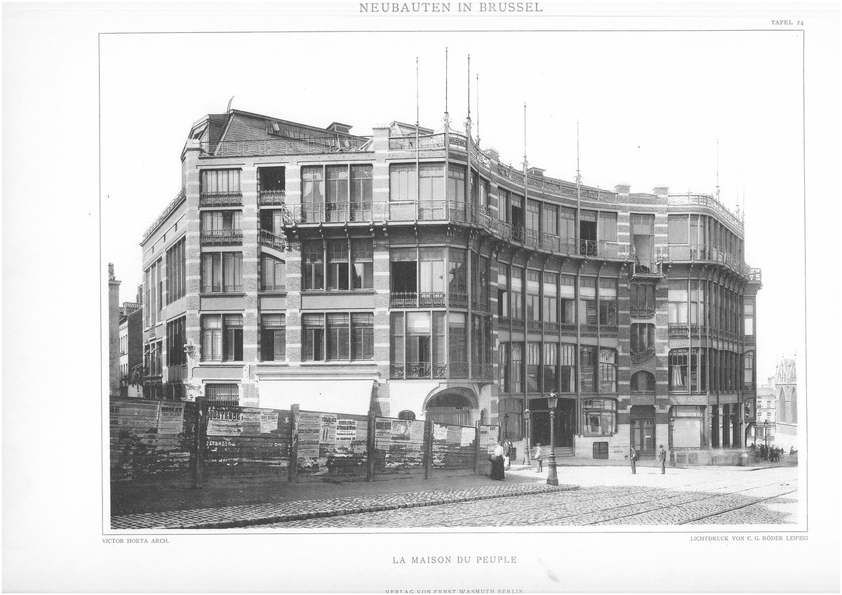 Exterior view of the destroyed Maison du Peuple of the Belgian Workers Party in Brussels