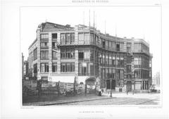 Exterior view of the destroyed Maison du Peuple of the Belgian Workers Party in Brussels
