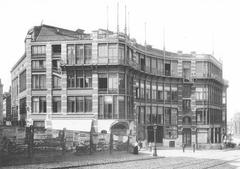 Exterior view of the destroyed Maison du Peuple building of the Belgian Workers Party in Brussels