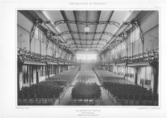 Maison du Peuple theatre hall interior with ornate seating and wooden paneling in Brussels