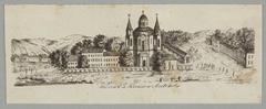 Historic view of Vilnius Antakalnis district featuring the Church of the Lord Jesus and Trinitarians Monastery