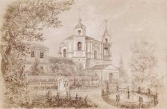 Vilnius Antakalnis Trinitarian Church and Monastery 1851 painting by R Fabijanski