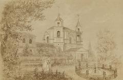 Historic drawing of the Church and Monastery of the Trinitarian Fathers in Antokol, Wilno, circa 1890