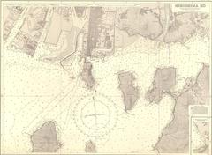 Nautical chart of Plans in Hiroshima Bay from 1961 showing maritime navigation details