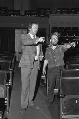 Toon Hermans with stage manager before the premiere of his One Man Show in Carre, Amsterdam, 1970