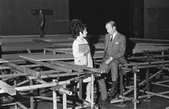 Mies Bouwman and Fred Oster preparing for Aktie Bisschop Bekkers Stichting event at Carré theater Amsterdam in 1969