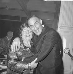 Heintje Davids with Max Tailleur celebrating Henriette Davids' 75th birthday at Theatre Carré Amsterdam 1963 black and white