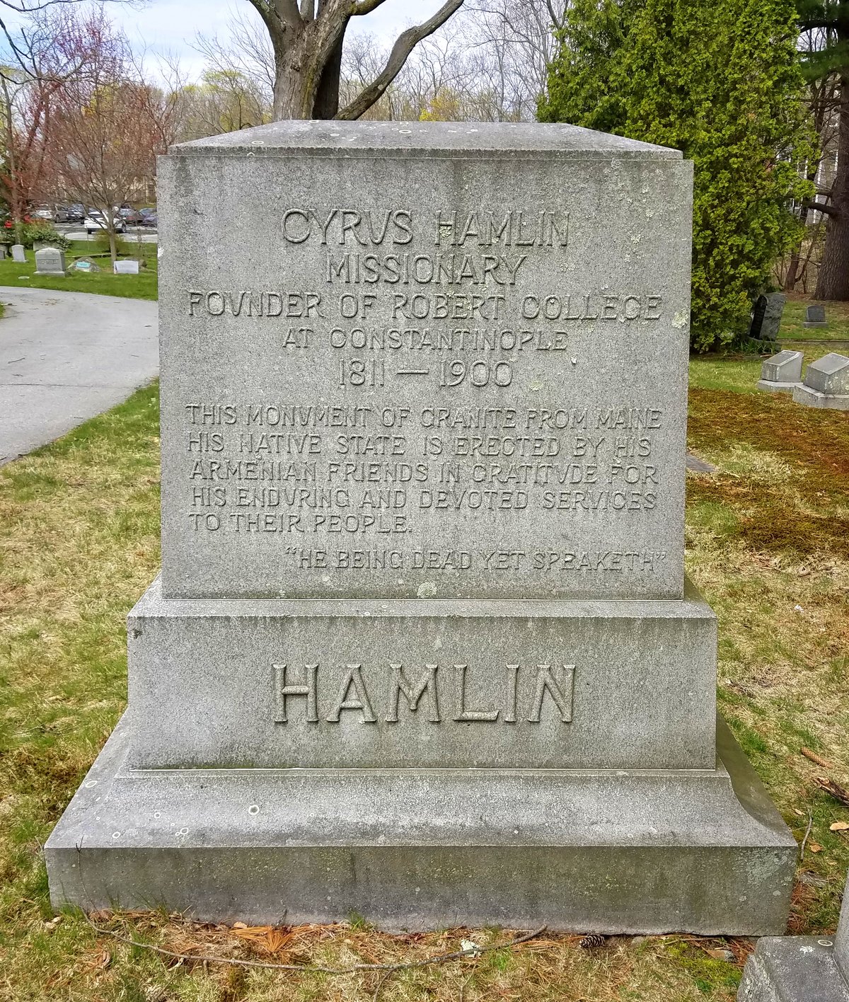 Portrait of Cyrus Hamlin founder of Robert College in Constantinople at Munroe Cemetery Lexington Massachusetts
