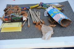 FBI photo of disassembled fireworks recovered from backpack in landfill near University of Massachusetts Dartmouth