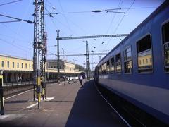 Székesfehérvár Railway Station building with multiple platforms and trains