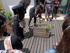 Urban garden workshop with children learning to plant seeds in soil