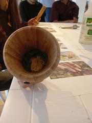Urban vegetable garden workshop activity with group of people planting and learning