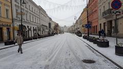 Snowy Nowy Swiat street in Warsaw during winter