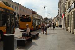 Beautiful summer morning in Warsaw city with old buildings and greenery