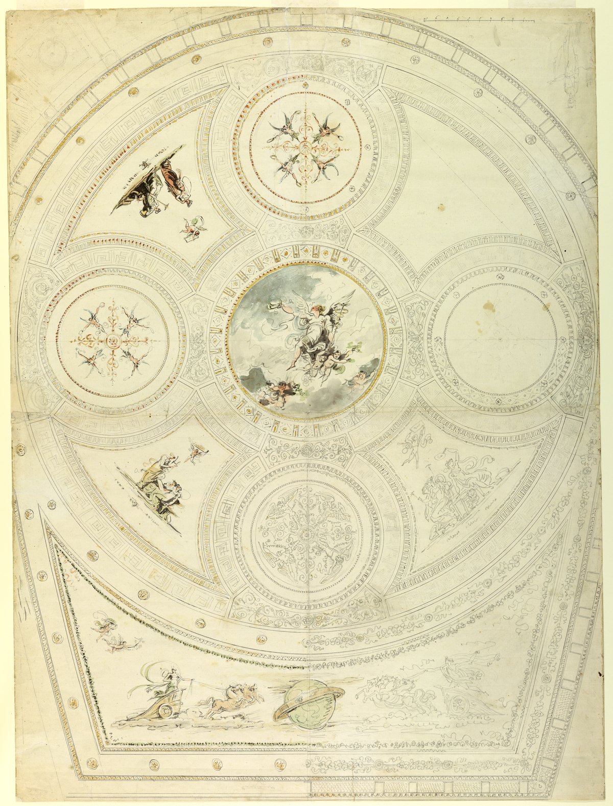 Ceiling decoration drawing of Teatro Valle in Rome from 1821