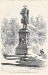 Wood engraving print of newly built Ludwig Uhland monument