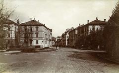 Uhlandplatz in Tübingen around 1900 with Uhland-Denkmal and view eastwards along Uhlandstraße