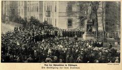 Ludwig Uhland celebration in Tübingen, 1912 with large crowd gathered outdoors