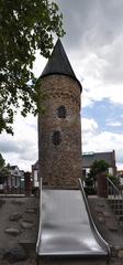 View of Bad Homburg Rathausturm from playground with slide