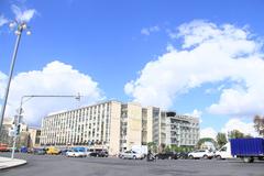 View of Moscow cityscape in August 2016 with modern buildings and clear sky