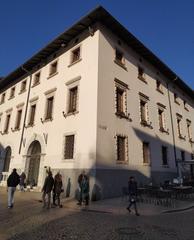 Corner view of Palazzo Calepini, historic building in Trento, Italy