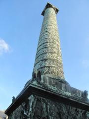 Closeup of the Vendome Column in Paris with detailed sculptures