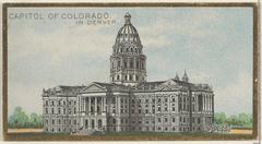 Exterior view of the Colorado State Capitol building in Denver with a clear blue sky