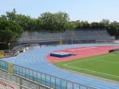 East Curve of Romeo Neri Stadium in Rimini viewed from West Lateral Stand in August 2024
