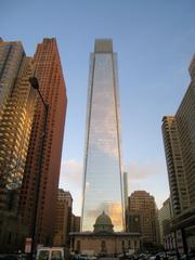 Buildings in Philadelphia cityscape with clear blue sky