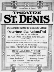 Vintage advertisement for the opening of Théâtre St-Denis in March 1916