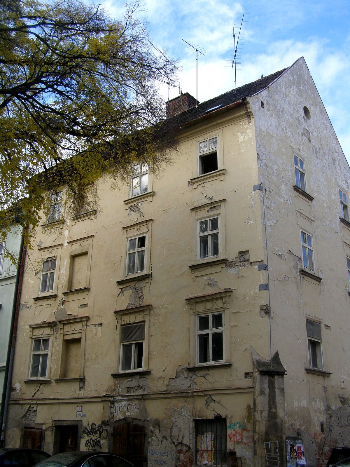 Himmelreich street in Bratislava, Slovakia with trees and historic buildings