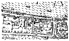 Historical map of Bankside showing the Bear Garden and Rose Theatre in London, 1593