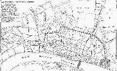 Historical map of London highlighting Shakespearean theatres in the 16th and 17th centuries