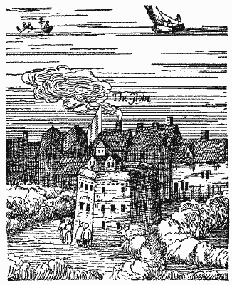 Gravura do Rose Theatre incorretamente rotulada como Globe Theatre da Vista de Londres de Visscher de 1616