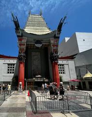 Front view of Grauman's Chinese Theatre with its iconic Chinese architecture and large red entrance
