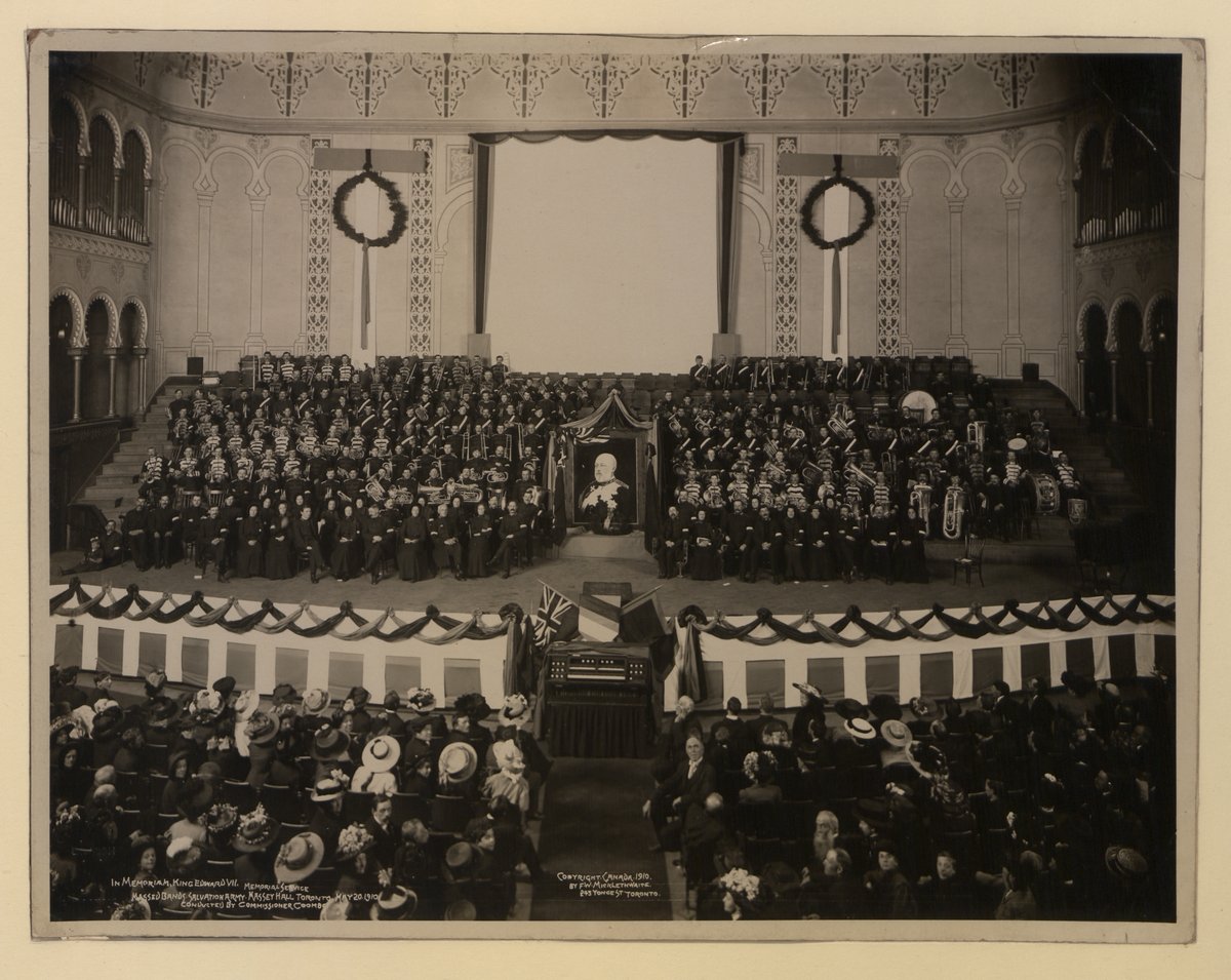 Massed bands of the Salvation Army performing at Massey Hall in Toronto, May 20, 1910, in memoriam of King Edward VII