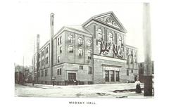 Historic Massey Hall building at Shuter and Victoria Streets in Toronto, Ontario in 1899