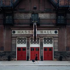 Entrance of Massey Hall in Toronto with classic architectural details