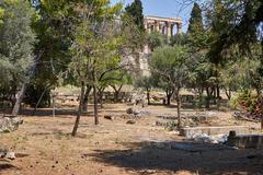 Ancient ruins under the Temple of Zeus in Athens on August 21, 2020 viewed from Athanasiou Diakou Street