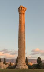 Lonely evening column of the Temple of Zeus at sunset in Athens, Greece