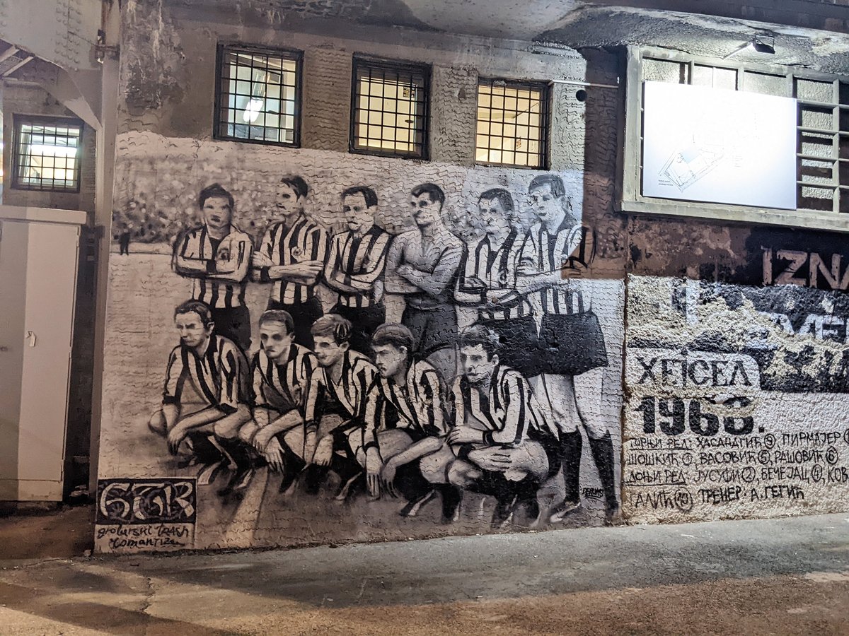 Mural of FK Partizan team before 1966 European Cup Final at Stadion Partizan Belgrade