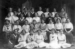 Students at Székesfővárosi Iparrajziskola in Budapest on Török Pál Street