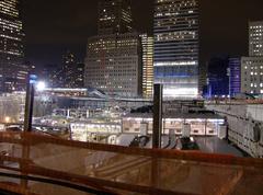 Ground Zero in winter 2006 with empty urban surroundings and distant snow-covered buildings