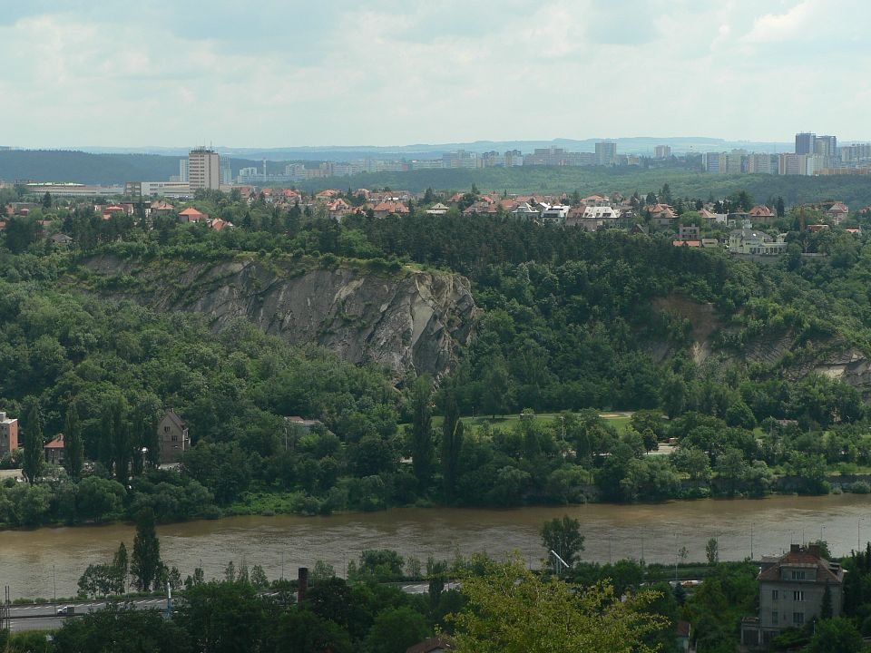 Braník rocks in Prague with layered rock formations and greenery