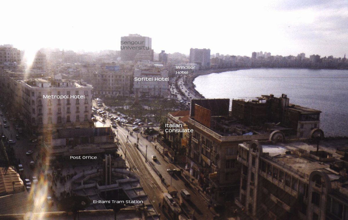Aerial view of hotels in downtown Alexandria near Bibliotheca Alexandria